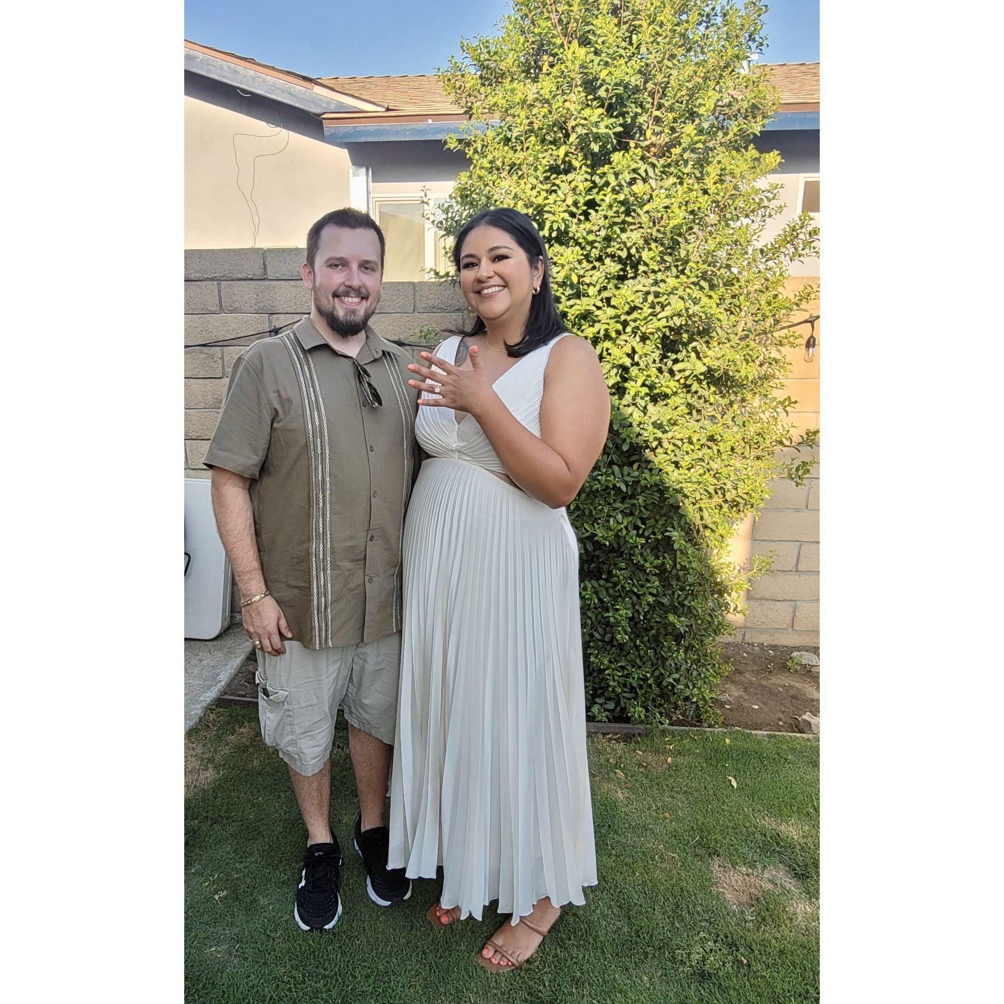 Us at our engagement party celebrating with family and friends!