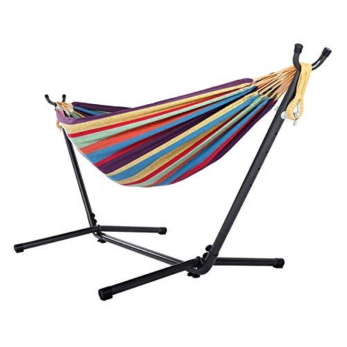 Hammock with Stand, Premium Cotton Hammock with Space Saving Steel Stand, Patio, Tree, Outdoor Hammock Portable Carrying Bag Included (Tropical)