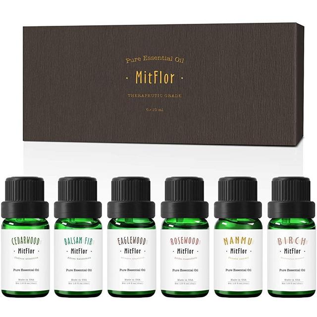 Woody Fall Essential Oils Set, MitFlor Winter 100% Pure Aromatherapy Therapeutic Woody Oils Kit Gift for Diffuser, Cedarwood, Birch, Balsam fir, Rosewood, Eaglewood, Nanmu Essential Oils, 6x10ml