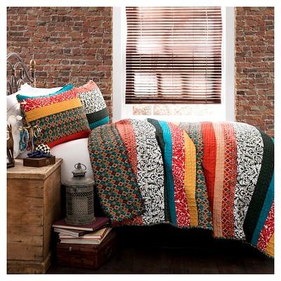Boho Stripe 3 Piece Set Quilt (Full/Queen)Turquoise/Tangerine - Lush D&#233;cor