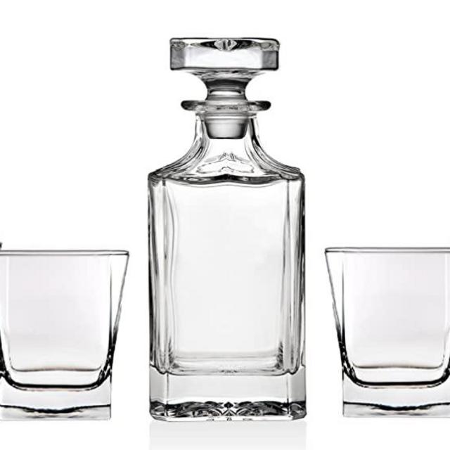 Trinkware Norwalk Whiskey Glass Set - 5 Piece Home Bar - Includes Decanter And 4 Dof Rock Tumblers - 24oz Wine Decanter Capacity, 10 Oz. Glass Capacity