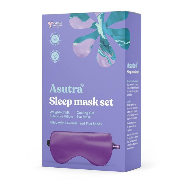 ASUTRA Silk Eye Pillow for Sleep, Purple - Filled w/Lavender Buds & Flax Seeds, Weighted Eye Mask, Meditation & Light Blocking Blindfold, Cooling Gel Mask Included