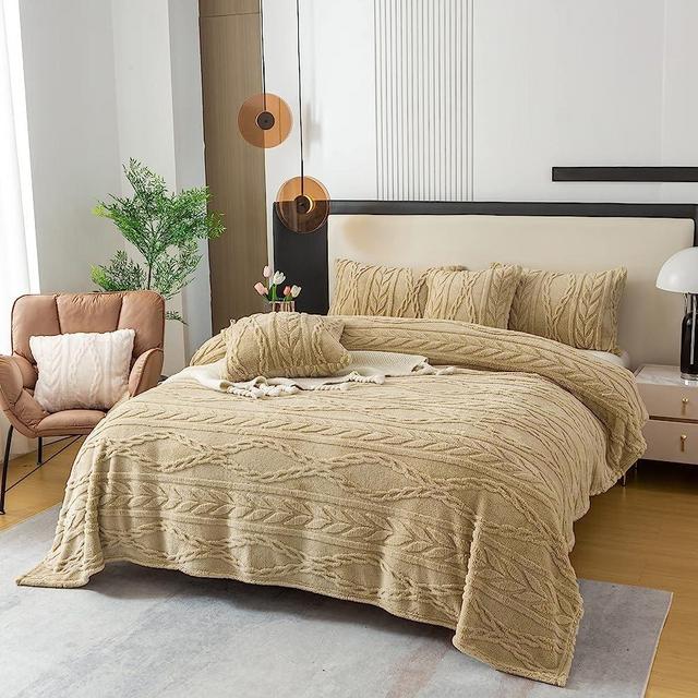 YUSOKI Sherpa Fleece Twin XL Blanket-3D Stylish Design Super Soft Fuzzy Cozy Warm Blanket Thick Plush Fluffy Furry Blankets for Teen Girls Women Couch Bed Sofa Chair Men Boys Gift(Tan,65"x90")