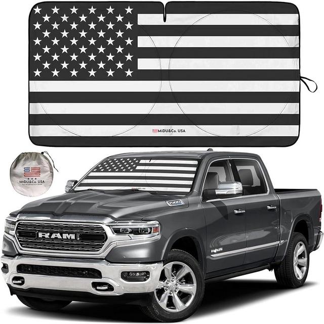 Windshield Sunshade B&W American Flag Design - Car Sun Shade Windshield - Truck Windshield Sun Shade - Keeps Your Vehicle Cool - Protect Your Dashboard and Upholstery from Fade and Cracks - Large