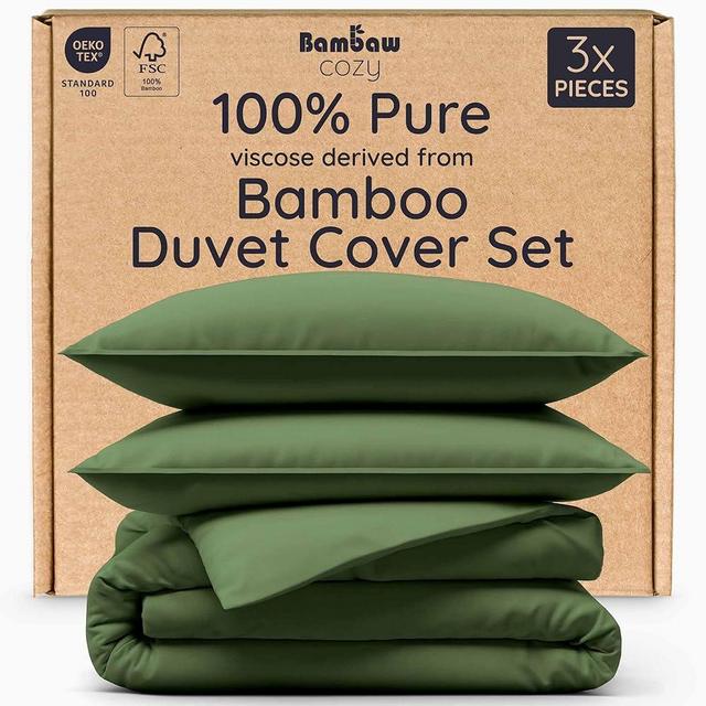 Bambaw 100% Viscose Derived from Bamboo Duvet Cover King Size – 3 Piece Cooling Duvet Cover Set, Super Soft & Breathable, Luxury Bedding, No Comforter (Olive)