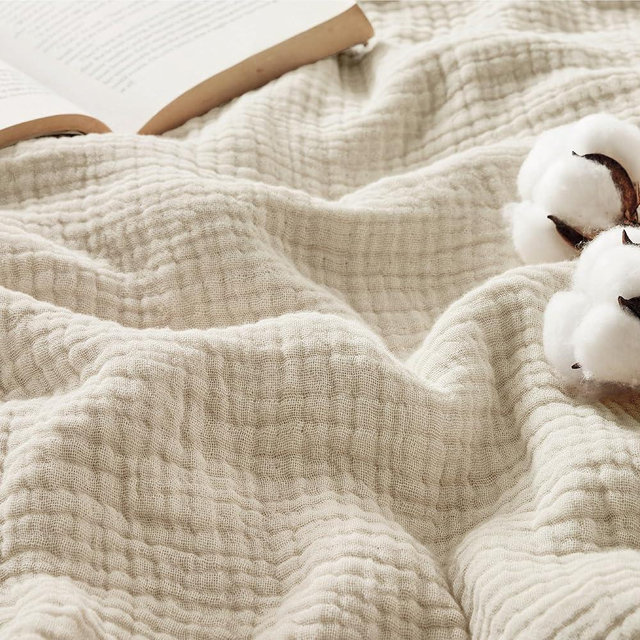 Bedsure 100% Cotton Muslin Throw Blanket Twin XL for Bed - 4-Layer Breathable and Lightweight Thin Soft Summer Gauze Muslin Blankets for Adults, Linen Beige, 66x90 Inches