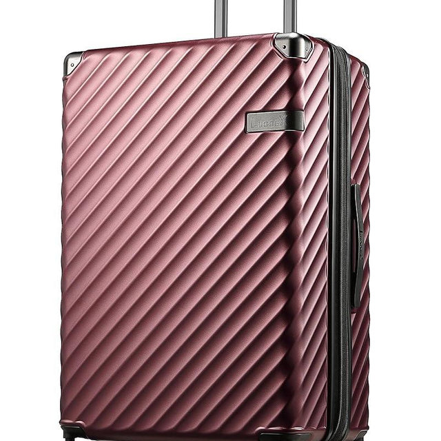 LUGGEX Luggage with Spinner Wheels, Polycarbonate Expandable Hard Shell Suitcase, Checked Large 27 Inch, Cherry