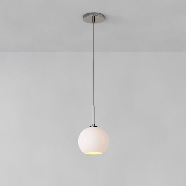 Sculptural Pendant Polished Nickel Milk Glass Globe (8")