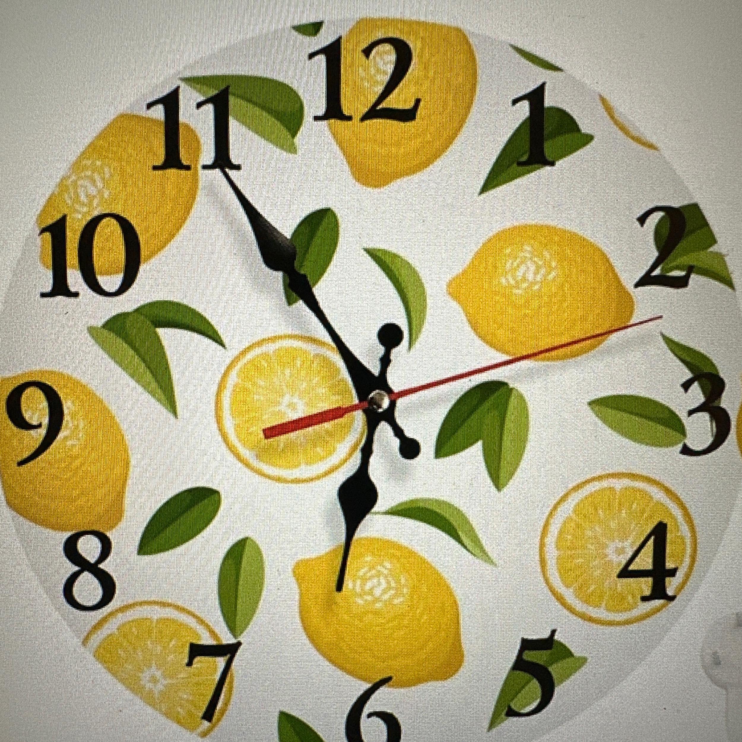 LOKMU Silent Non Ticking Clock 10 Inch,Round Wall Clock,Decorative for Living Room, Kitchen, Home,Bathroom, Bedroom, Office or School Yellow Lemons Pattern in Cartoon Style