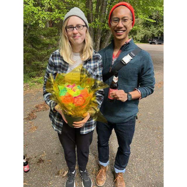 When Julian was unnecessarily mysterious about going on a hike and proposed in Cornell, Wisconsin.