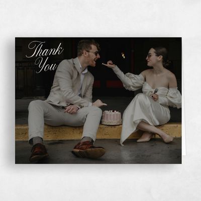 Linen, Beige Wedding Thank You - Mabel Photo