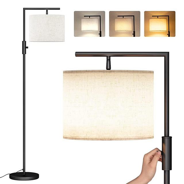 SUNMORY Modern Floor Lamps for Living Room, Standing Lamp with Rotary Switch, Tall Pole Floor Reading Lamp with Hanging Shade for Study Room, Office, 3Color Temperatures 9W Bulb Include(Black)
