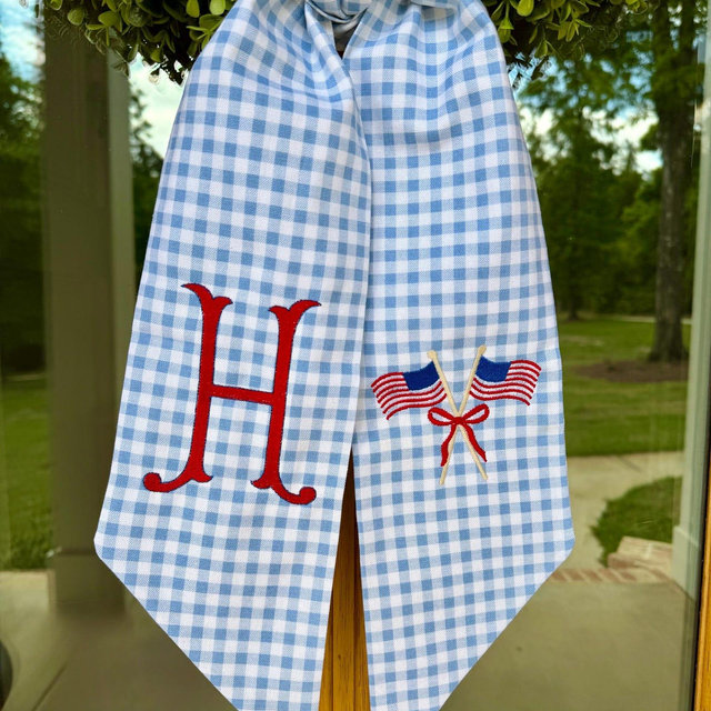 American Flag Wreath Sash. 4th of July. Summer Ginghan Wreath Sash. Boxwood Wreath.