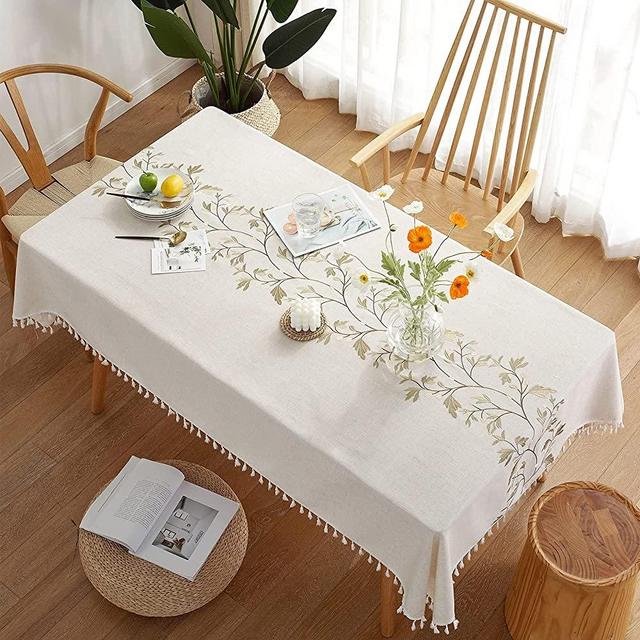 Oubonun Tablecloth for Dining Table Rustic Table Cover, Farmhouse Kitchen Table Cloth, Cotton Linen Fabric Small Rectangle Table Cloths for 4 to 6 Seats, Beige, Coffee Leaf, 55x70 Inch