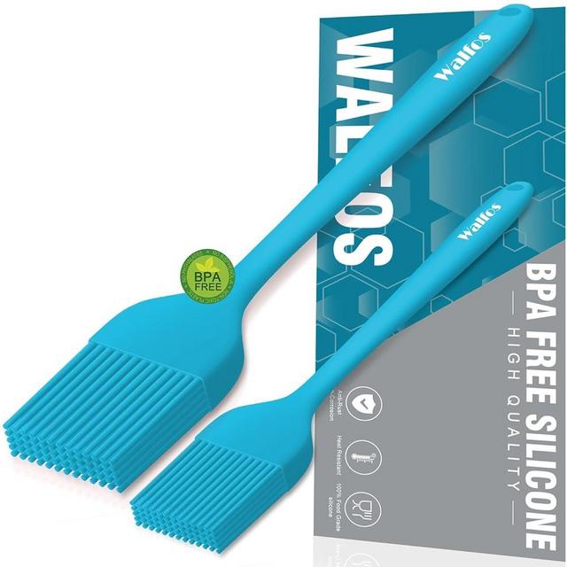 Walfos Silicone Basting Pastry Brush, Heat Resistant Pastry Brush Set, Strong Steel Core and One-Pieces Design, Perfect for BBQ Grill Baking Kitchen Cooking, BPA Free and Dishwasher Safe, 2 Pcs (Blue)