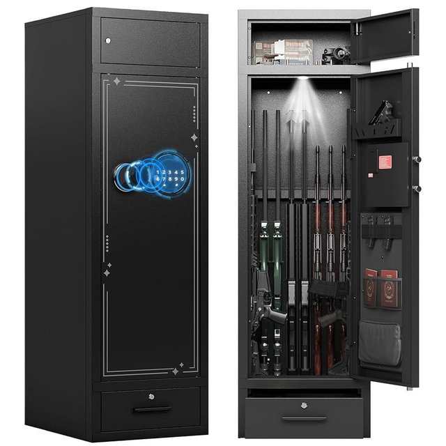 KAER 15-17 Gun Safe Digital Gun Safe for Rifles and Pistols Gun Cabinet Rifle Safe for Home with Adjustable Rifle Racks Gun Safes Multi Layer Design with Separate Lockbox and Drawer