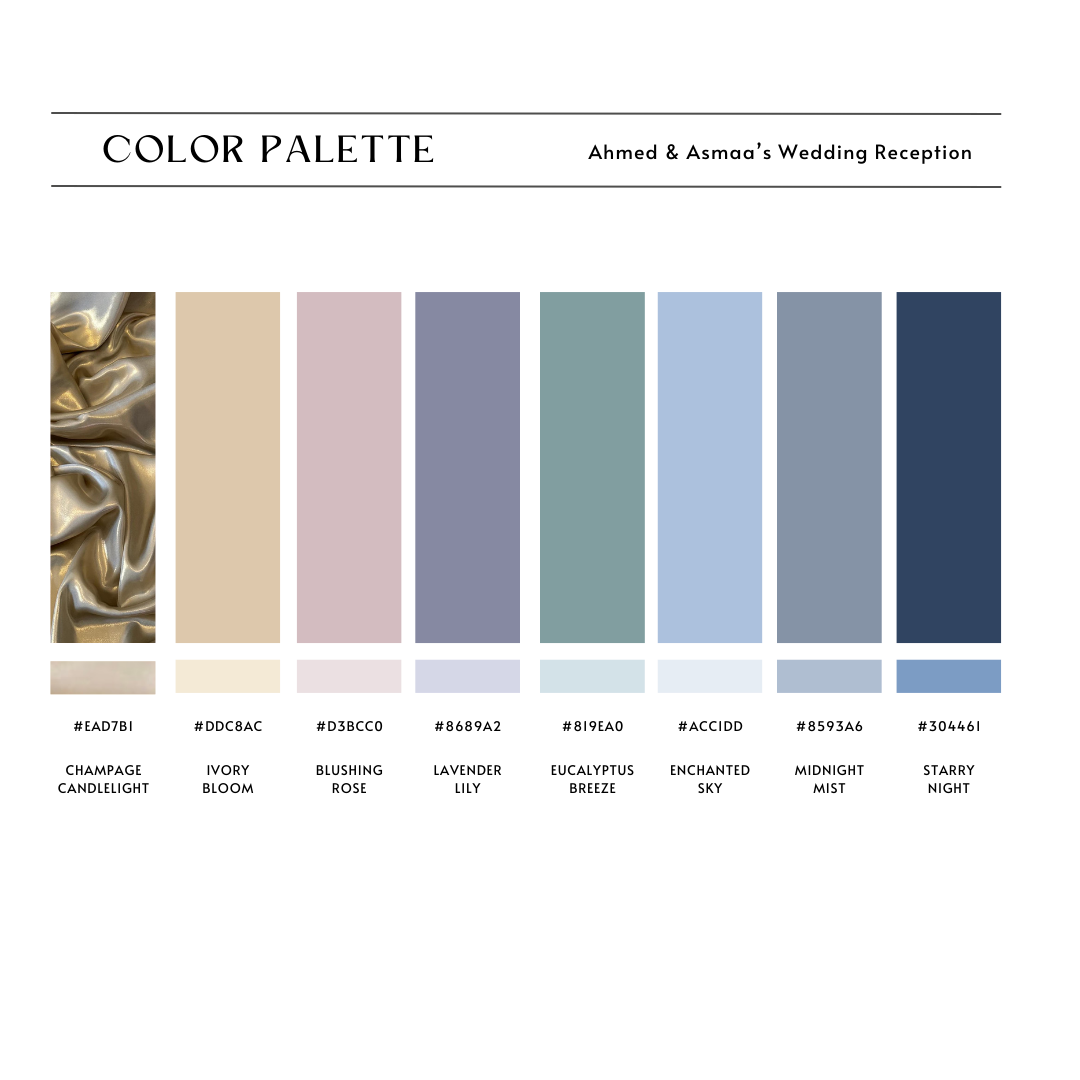 Each shade in our carefully chosen palette has a story to tell, handpicked and named by us to give you a glimpse into what they represent for us - a colorful reflection of the love we share.