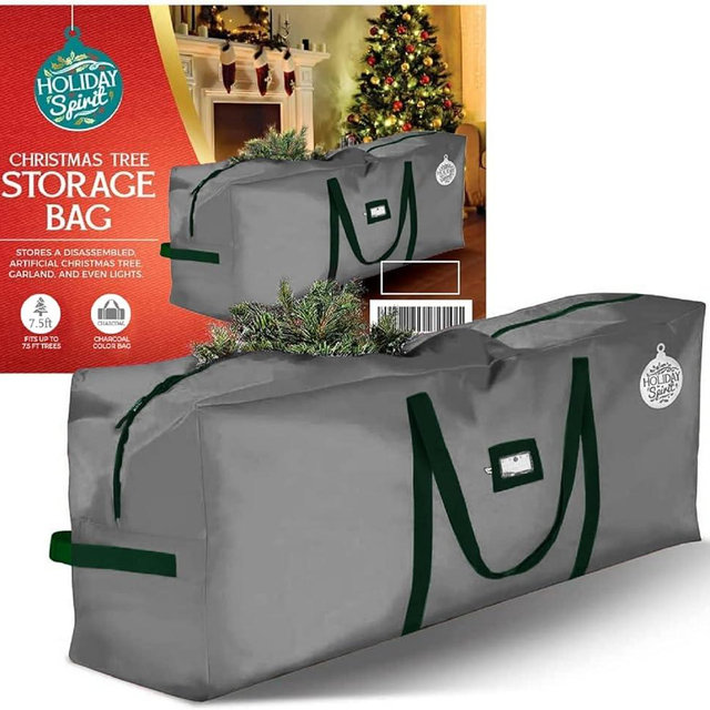 HOLIDAY SPIRIT Christmas Tree Storage Bag - Heavy-Duty Christmas Tree Bag with Durable Reinforced Handles & Zipper, Waterproof Storage Bag Protects from Moisture & Dust (Fits a 7.5FT Tree, Charcoal)