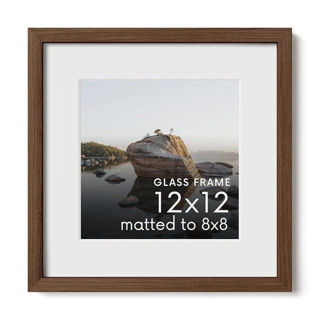 Haus and Hues 12x12 Picture Frame with Real Glass & Walnut American Oak Matted to 8x8 - Oak 12x12 Frame With Mat - Includes Vertical & Horizontal Hang - Ideal for Home, Room, Office (12x12 in, Walnut)