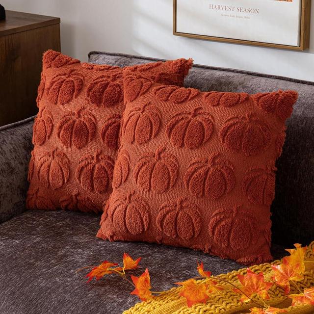 COSIBONO Pumpkin Fall Decorative Throw Pillow Covers 20"x20", Set of 2 Caramel Soft Faux Fur Pillow Covers for Autumn Harvest, Fluffy Plush Accent Pillow Cases for Farmhouse Halloween Decor