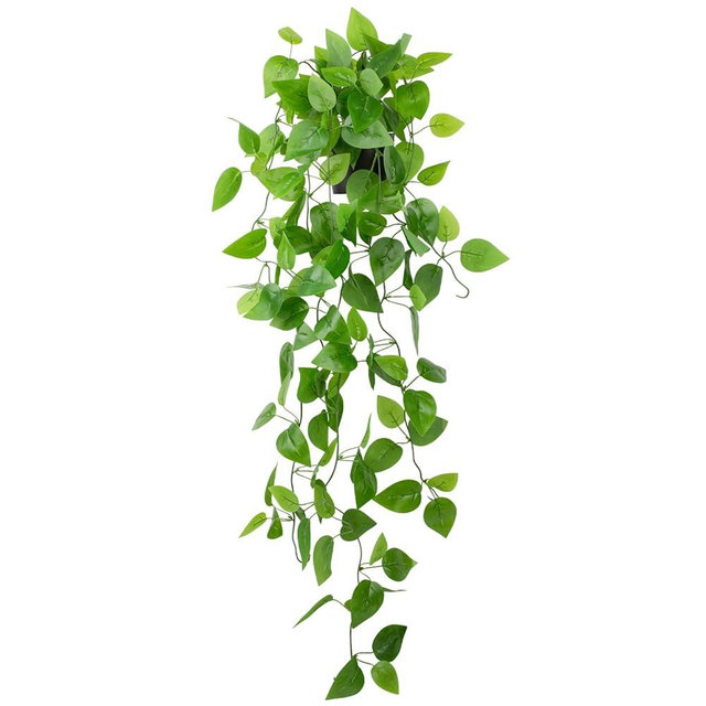 LOYWREE Small Fake Hanging Plant Artificial Potted Plants for Indoor Outdoor Aesthetic - 39in Realistic Faux Hanging Pothos with Ivy Vine for Shelf Decor in Home Office Gardens Greenery (Black Pot)