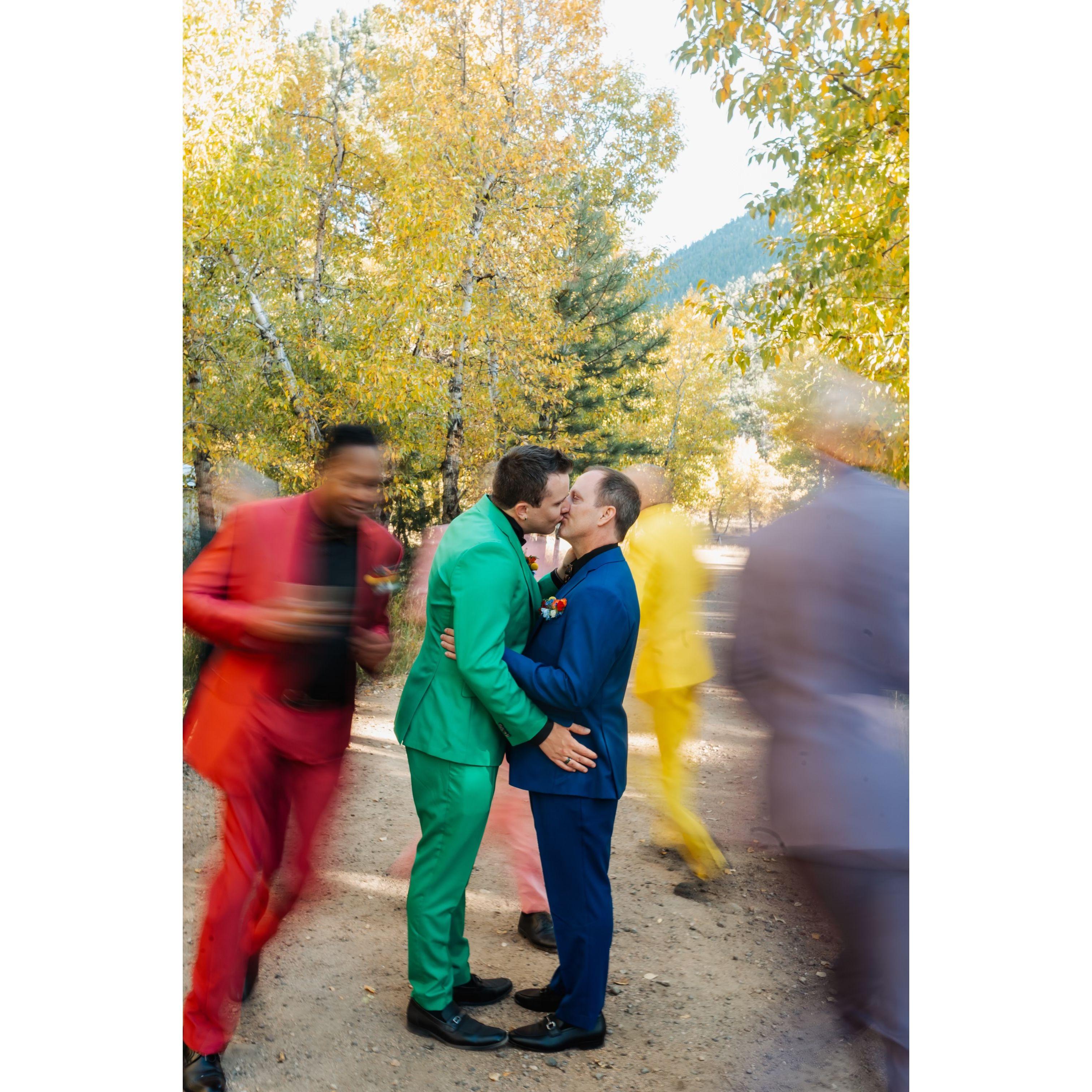 A moment of fun in the forest.