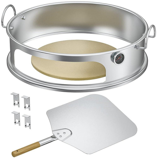 onlyfire Stainless Steel Pizza Ring Kit Pizza Oven Kit for Weber 22-Inch Kettle Grills - Include Pizza Stone and Aluminum Peel