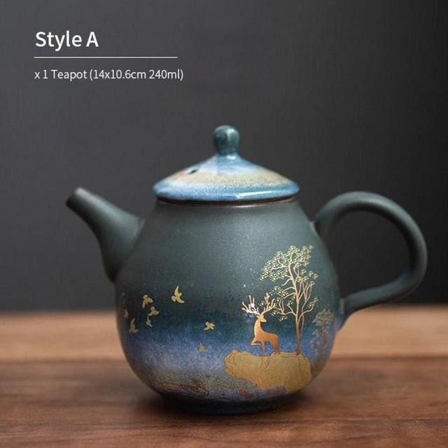 Embersceramic Ceramic Teapot Gold Deer Chinese Tea Pot