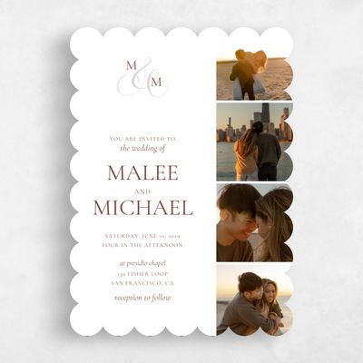 Brown Scalloped Wedding Invitation - Aven Multiphoto