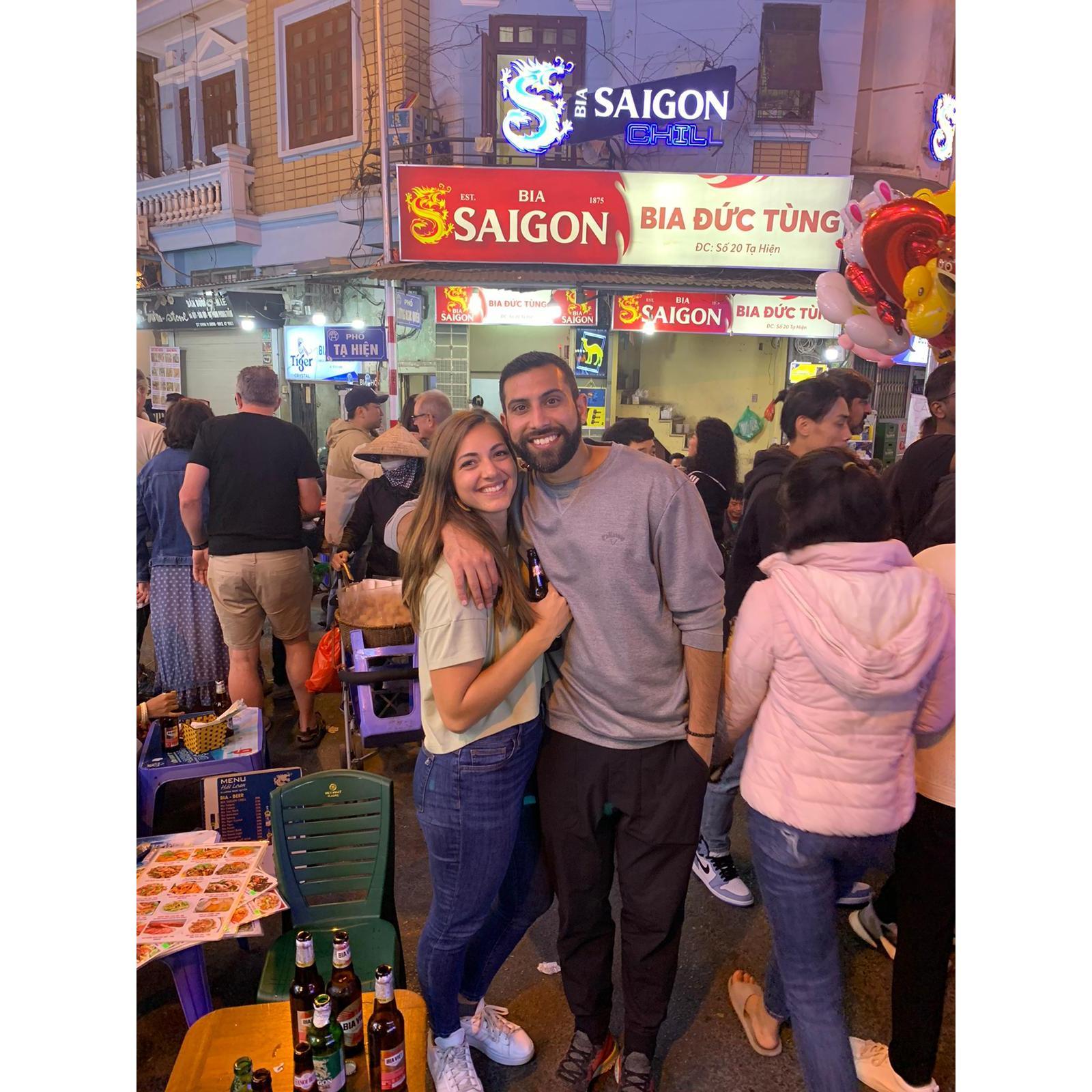 Having a beer on Hanoi's famous Pub Street!