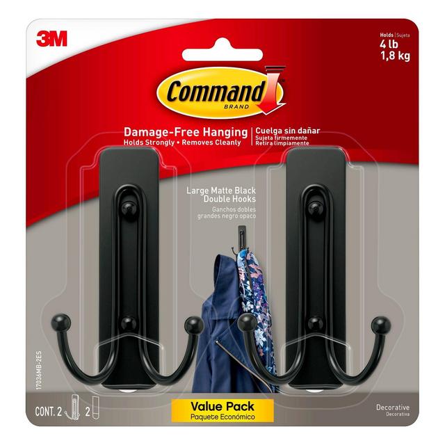 Command Double Hooks 2pk Black