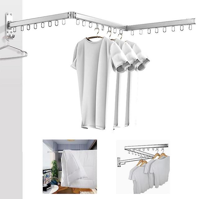 BESTHLS Wall Mounted Clothes Drying Rack for Space Saver Hangers Design for Balcony, Mudroom, Bedroom Foldable Laundry Rack(3-Pole Silver)
