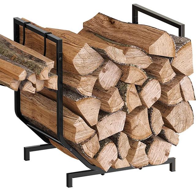Lekind Firewood Rack Outdoor with Hooks, Metal Fireplace Wood Holder Storage for Fireplace Indoor