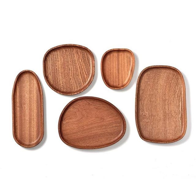 Solid Natural Wooden Oval Trays and Platters Dishwasher Safe Decorative Plates Set of 5 For Fruit Food Plates Bread Salad Dish