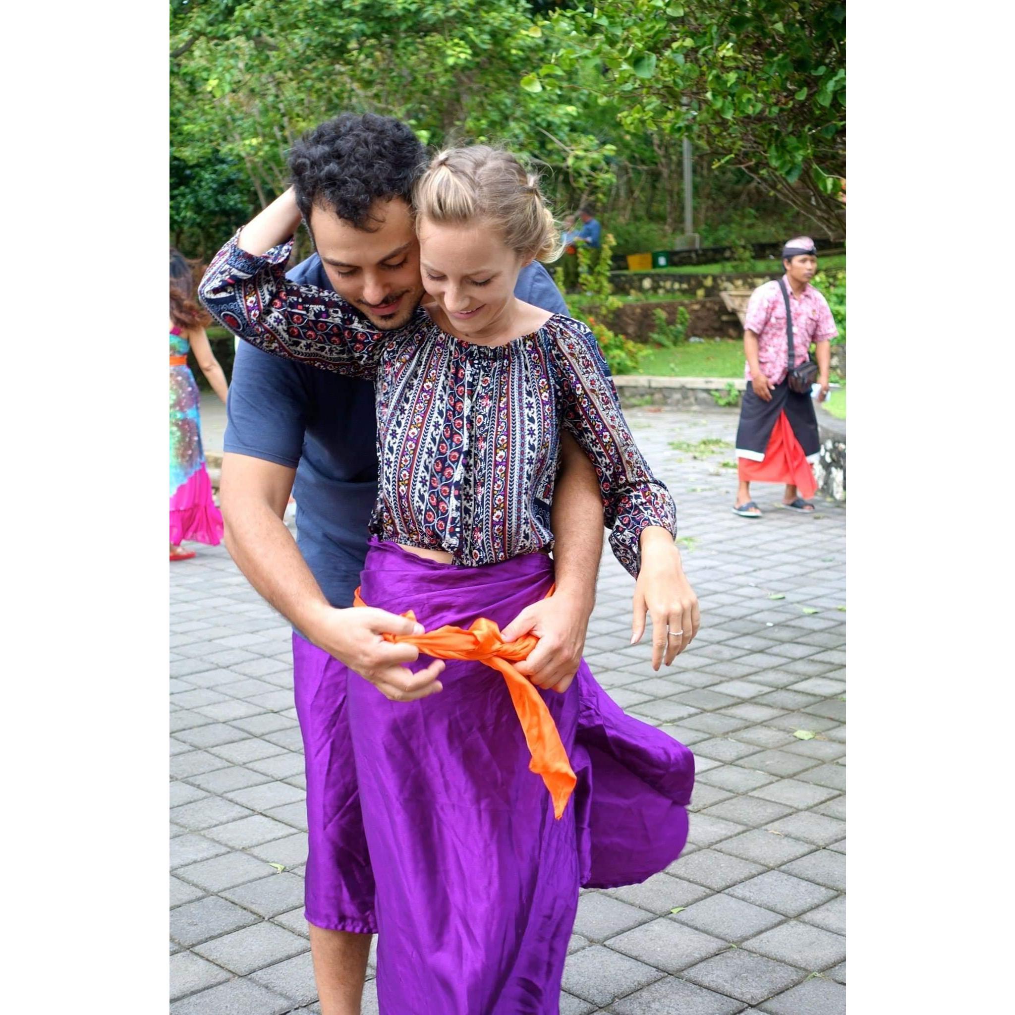 This was taken on Valentine's Day in Uluwatu, Bali, about to go into the temple to watch the Kecak Dance.