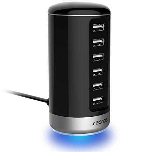 USB Charger, 6 Port USB Wall Charger - Seenda USB Charging Stations with Smart Identification - Black