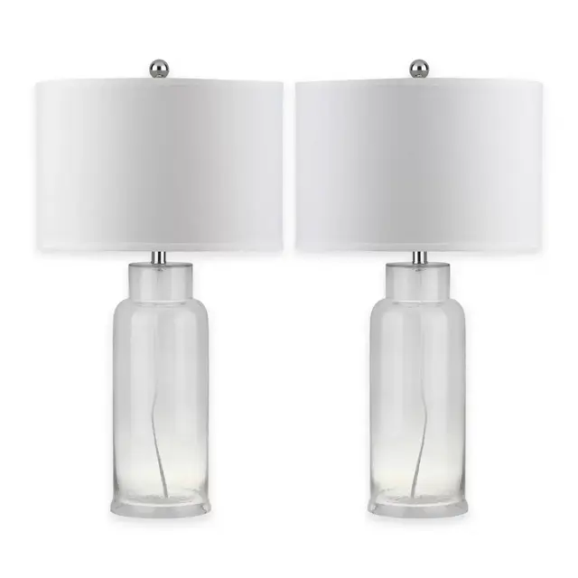 Safavieh Bottle Glass Table Lamp in Clear with White Drum Shade (Set of 2)