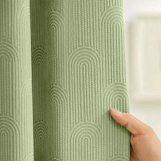 Awellife Boho Shower Curtains for Bathroom Cotton Fabric Sage Green Linen Bohemian Mid Century Minimalist Arch 72" L X 72" W