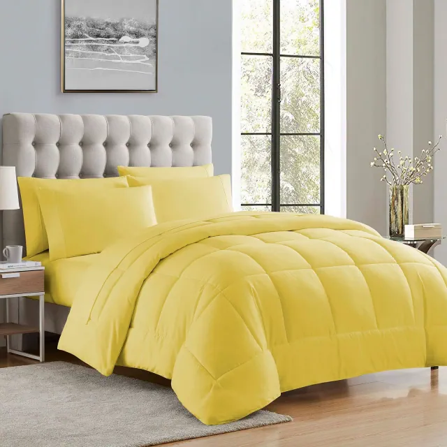 Bed-in-A-Bag Solid Color Comforter & Sheet Set Soft All Season Bedding, Queen, Yellow