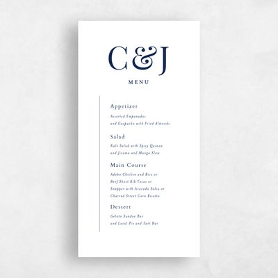 Navy, Blue Wedding Menu - Brunswick
