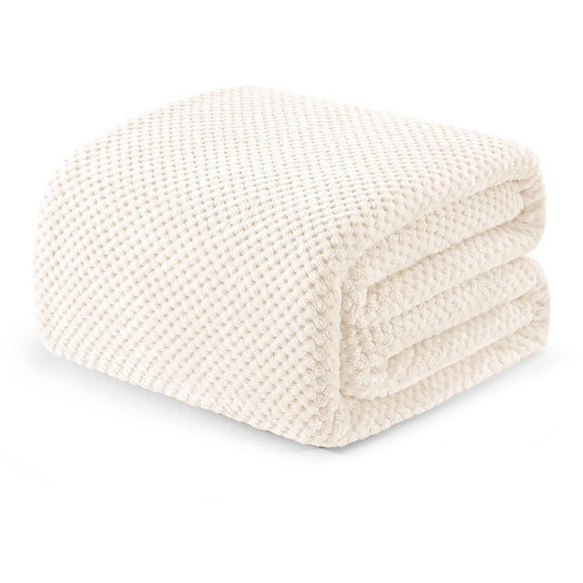 Exclusivo Mezcla Fleece Bed Blanket Twin Size, Super Soft and Warm Blankets for Couch, Sofa and Bed Waffle Textured, Cozy, Fuzzy and Lightweight (Off White, 90x66 Inches)