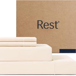REST® Evercool®+ Cooling Sheet Set, King Size, Snow Ivory, Breathable Bed Sheets for Hot Sleeper and Night Sweats, with Pillowcases, with Ionic+ Self-Cleaning Silver Yarn for Sensitive Skin, 4PCS