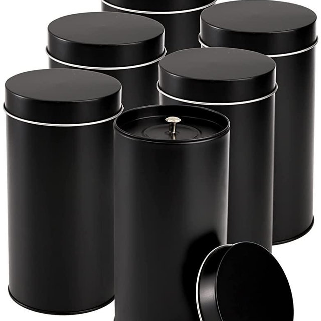 Yesland 6 Pack Tea Tin Canister with Airtight Double Lids, 32 Fl Oz Tin Can Box and Large Round Kitchen Canisters for Loose Tea, Coffee, Candy, Herbs and Spices(Black)