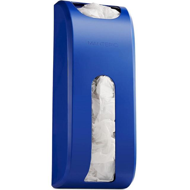 Manterio Plastic Bag Holder | Durable Plastic Wall Mount Kitchen Grocery Bag Storage Organizer | Smudge Proof, Fingerprint Resistant | Blue