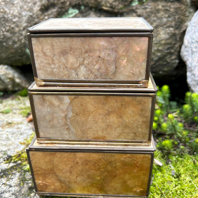 Set of Three (3) Vintage Capiz Shell / Mother of Pearl Trinket Boxes