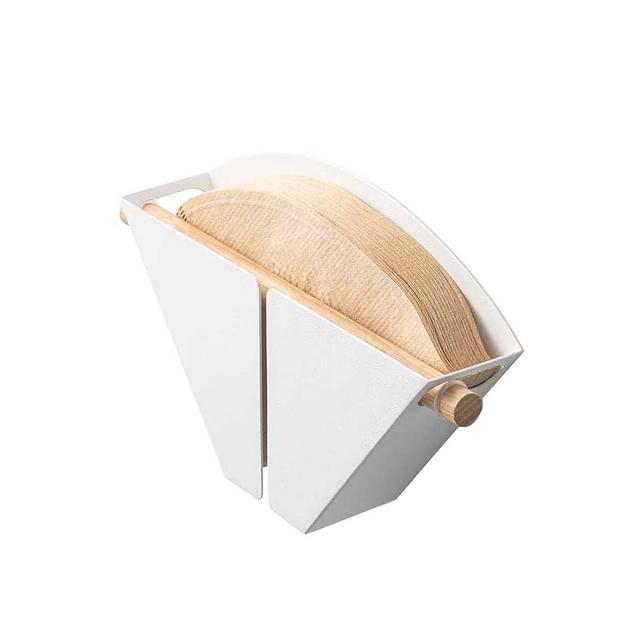 Yamazaki Home Tosca Magnetic Coffee Filter Case - Kitche Storage Organizer Holder Stainless Steel Container Dispenser - Steel + Wood - #4 Coffee Filters