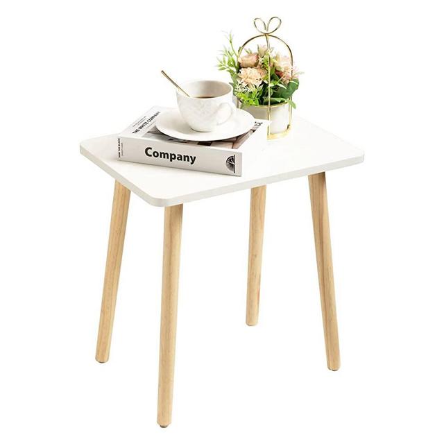 FORAOFUR Side Table, Small White Accent Table End Table for Living Room Bedroom Balcony and Small Spaces Bedside Table, Modern Side Table with Wood Legs