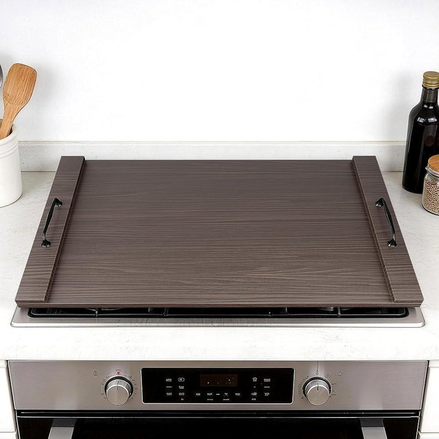 Sevenjungle Noodle Board Stove Cover, Wooden Stovetop Cover with Non-Slip Feet, Handle & Raised Lip, Extra Counter Space for Kitchen (29.5” x 22” Walnut)