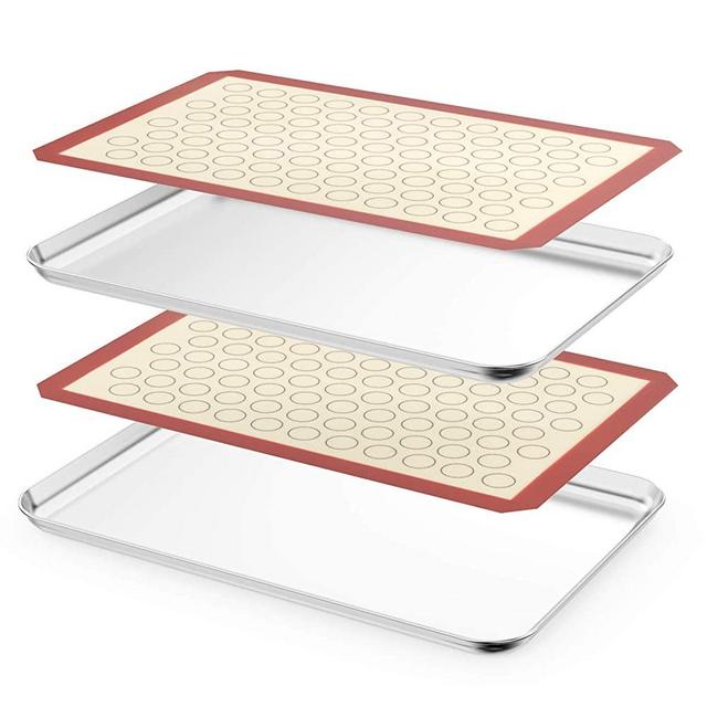 Large Baking Sheet with Silicone Mat Set,Cookie Sheet Set of 4 & Zacfton Stainless Steel Baking Pan with Silicone Mat, Size 24 x 16 x 1 inch, Non Toxic & Heavy Duty & Easy Clean