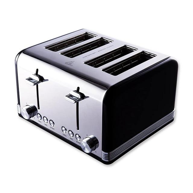 Gohyo toaster 4 slice 100% Stainless Steel with Wide Slots & Removable Crumb Tray for Bread & Bagels（4 Slice,Black）